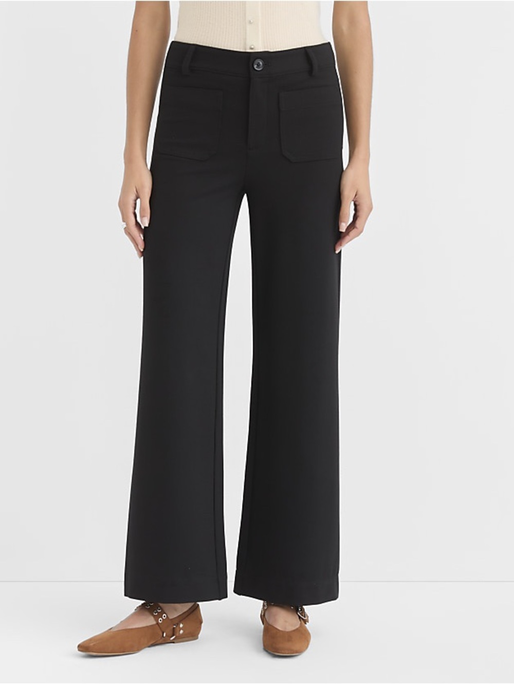 LOFT Black corduroy Wide-Leg Trouser with Patch Pockets